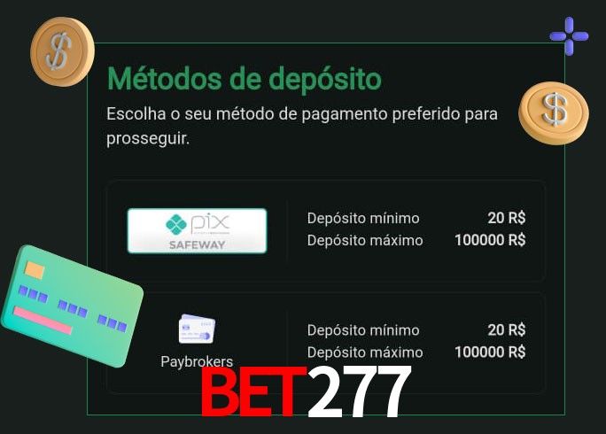 O cassino Bet277 oferece uma grande variedade de métodos de pagamento